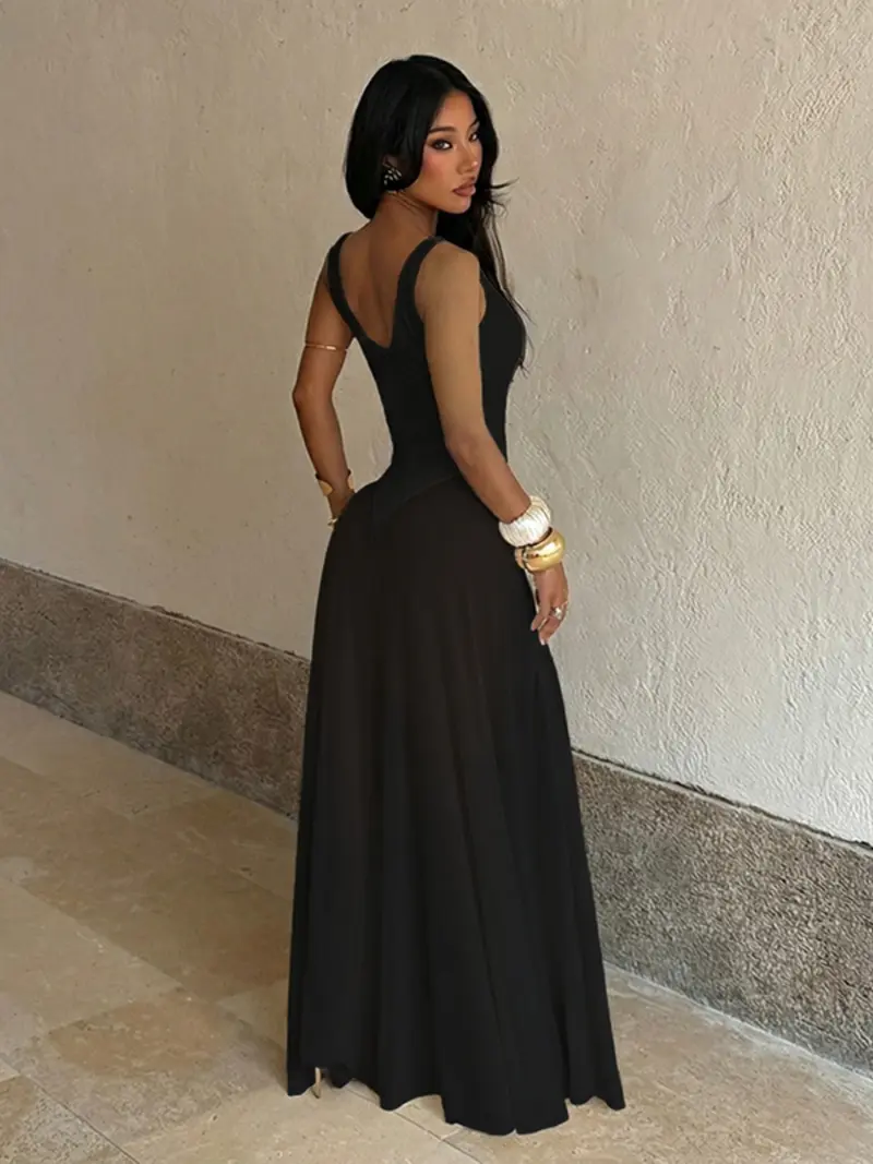 Women's Plain Deep V Neck Sheer Lightweight Tulle Cami Dress, Elegant Chic Sleeveless Maxi Dress for Evening Party Holiday Wedding Guest, Ladies Summer Clothes, Brunch Dresses