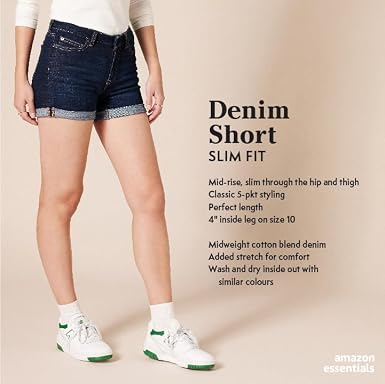 Amazon Essentials Women's Mid-Rise Stretch Slim-Fit 4" (10.2cm) Shorts