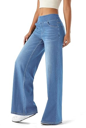 LaiEr Large Denim Wide Leg Pants for Women, High Waisted and Slimming with Multiple Pockets, Straight Tube, Loose fit, Cat Whisker, Marbling wash Craft, High Elasticity Casual Jean