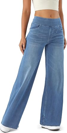 LaiEr Large Denim Wide Leg Pants for Women, High Waisted and Slimming with Multiple Pockets, Straight Tube, Loose fit, Cat Whisker, Marbling wash Craft, High Elasticity Casual Jean