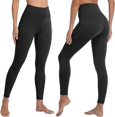FOTOCITI Gym Leggings for Women with Pockets Black High Waisted Leggings Soft Elastic Opaque Tummy Control Slim Trousers Sports Workout Running Yoga Pants