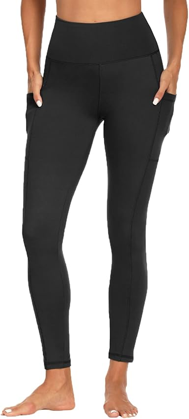 FOTOCITI Gym Leggings for Women with Pockets Black High Waisted Leggings Soft Elastic Opaque Tummy Control Slim Trousers Sports Workout Running Yoga Pants