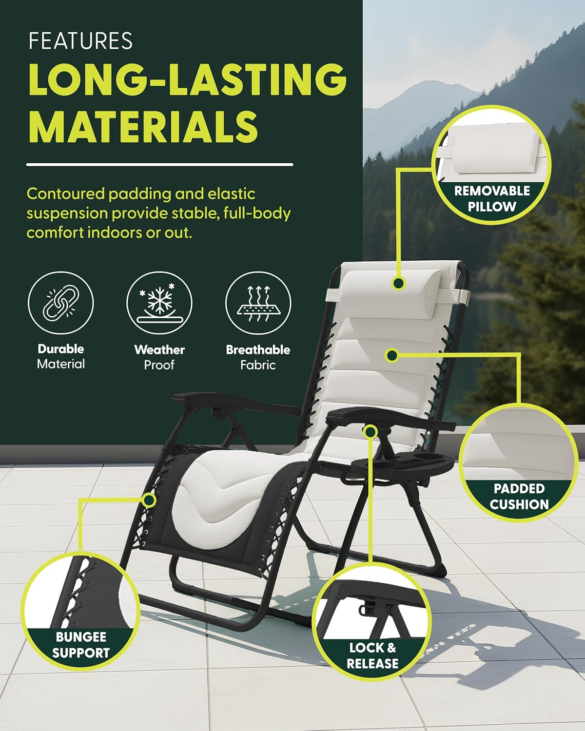 KEPLIN Set of 2 XXL Premium Heavy Duty Padded Two Tone Zero Gravity Chairs - Luxurious Garden Recliners, Adjustable Headrest, Cup & Phone Holder, Foldable, Patio Sun Loungers - 150