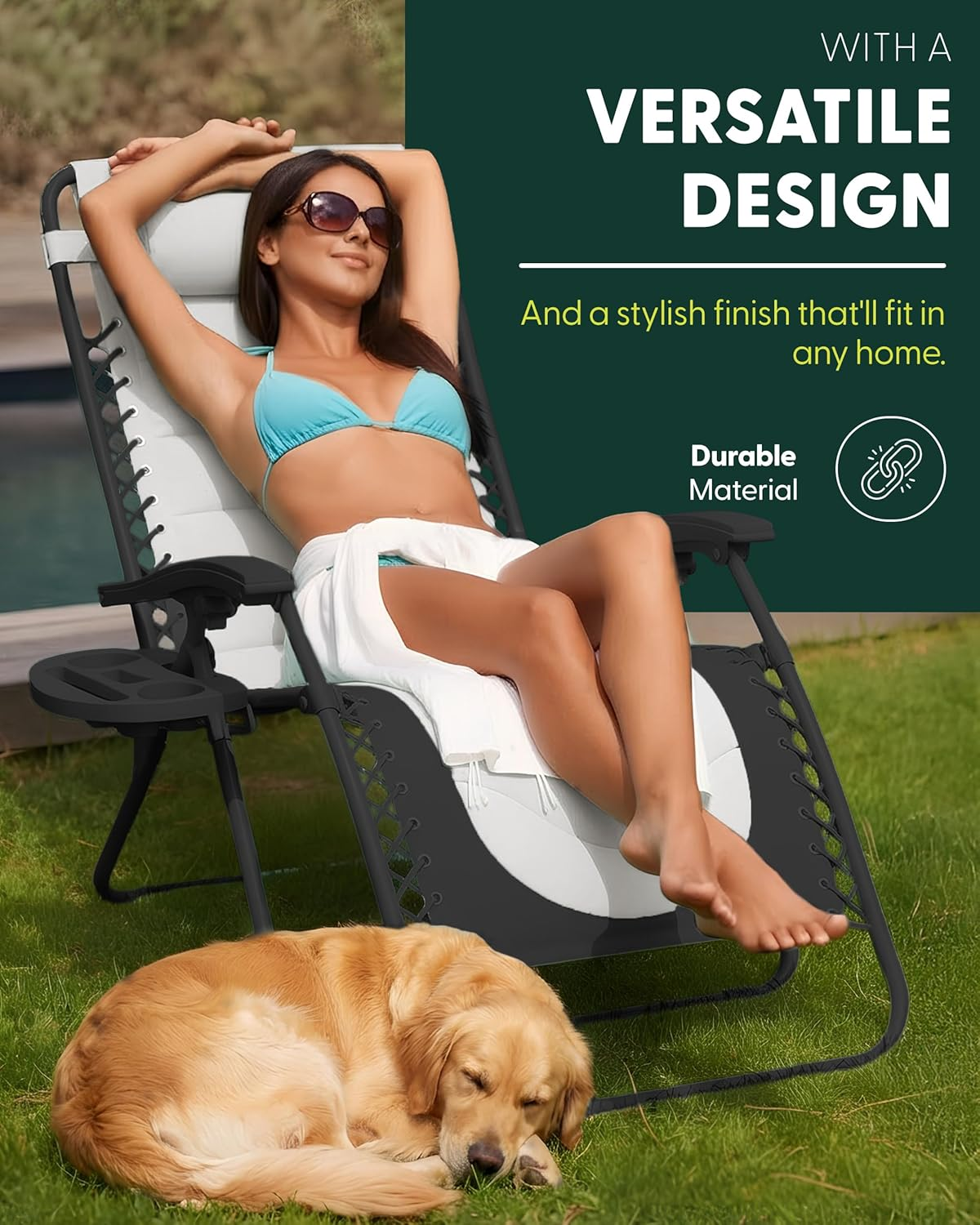 KEPLIN Set of 2 XXL Premium Heavy Duty Padded Two Tone Zero Gravity Chairs - Luxurious Garden Recliners, Adjustable Headrest, Cup & Phone Holder, Foldable, Patio Sun Loungers - 150