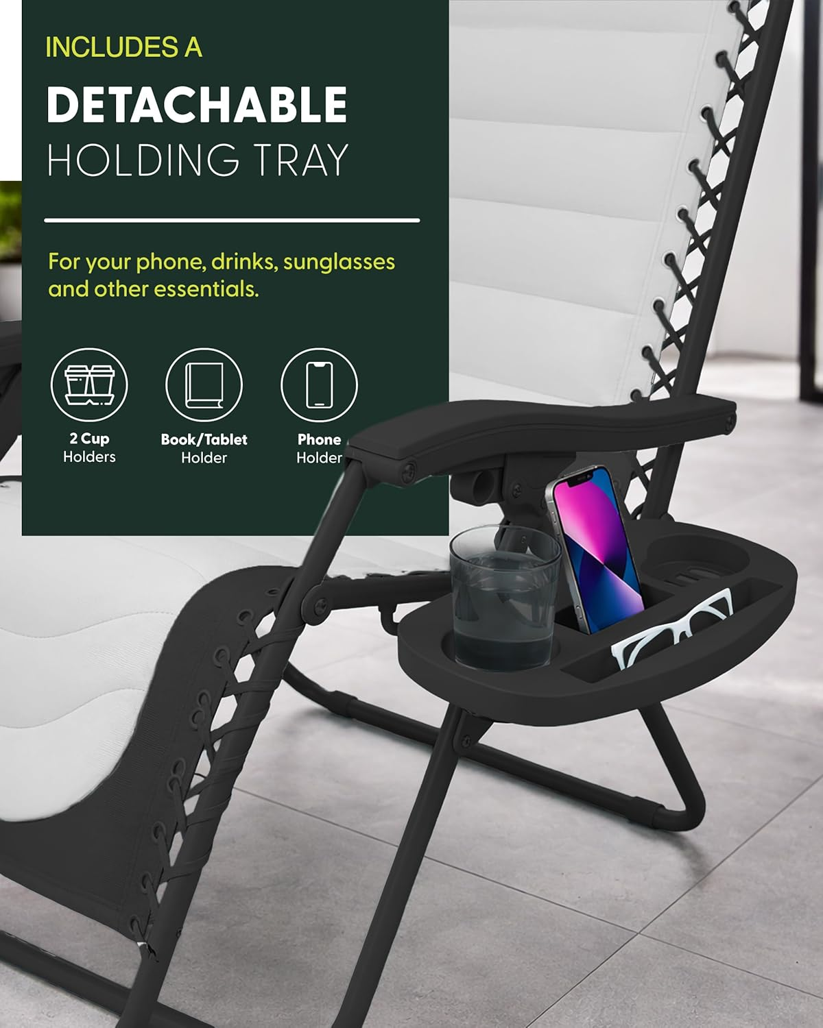 KEPLIN Set of 2 XXL Premium Heavy Duty Padded Two Tone Zero Gravity Chairs - Luxurious Garden Recliners, Adjustable Headrest, Cup & Phone Holder, Foldable, Patio Sun Loungers - 150