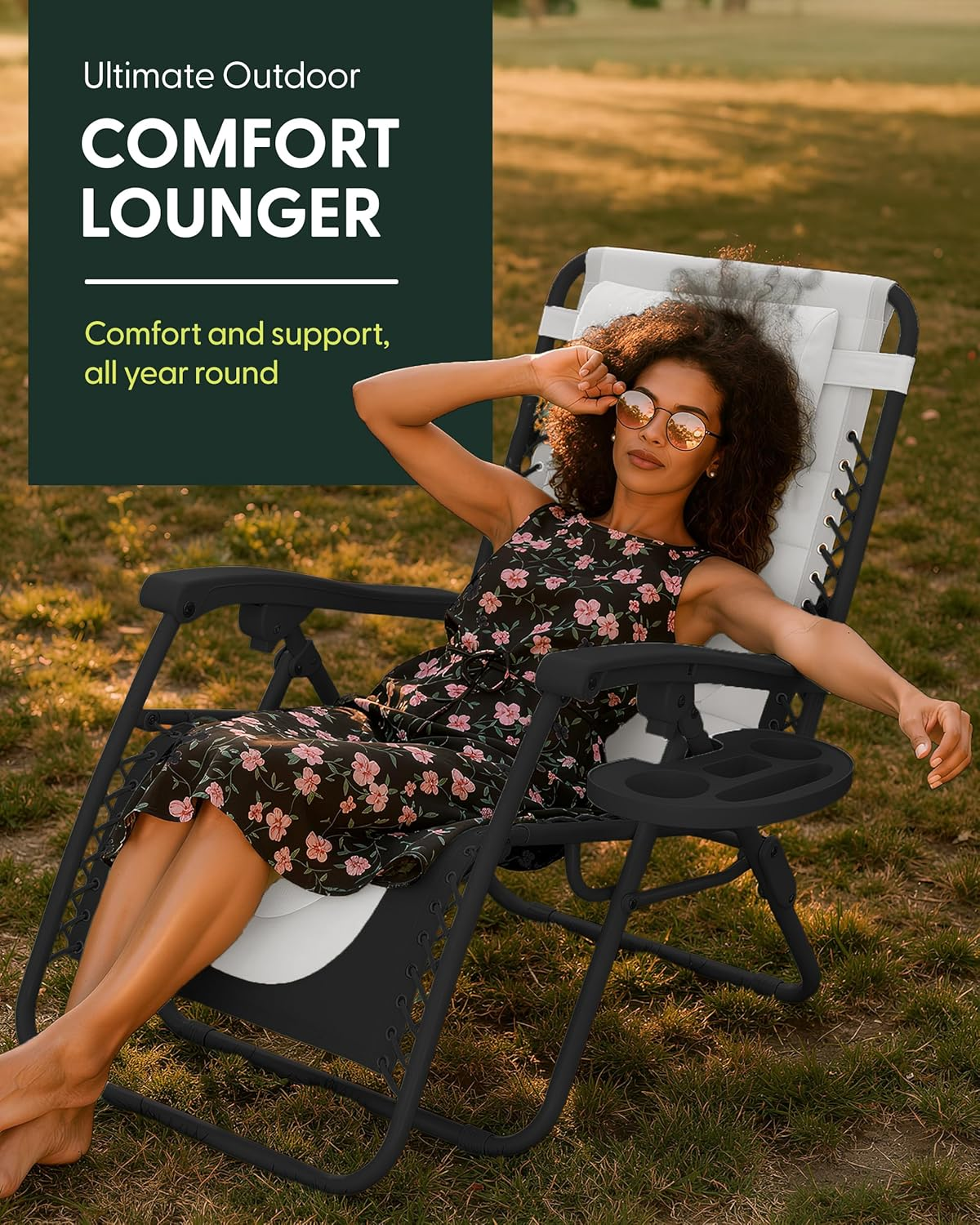 KEPLIN Set of 2 XXL Premium Heavy Duty Padded Two Tone Zero Gravity Chairs - Luxurious Garden Recliners, Adjustable Headrest, Cup & Phone Holder, Foldable, Patio Sun Loungers - 150