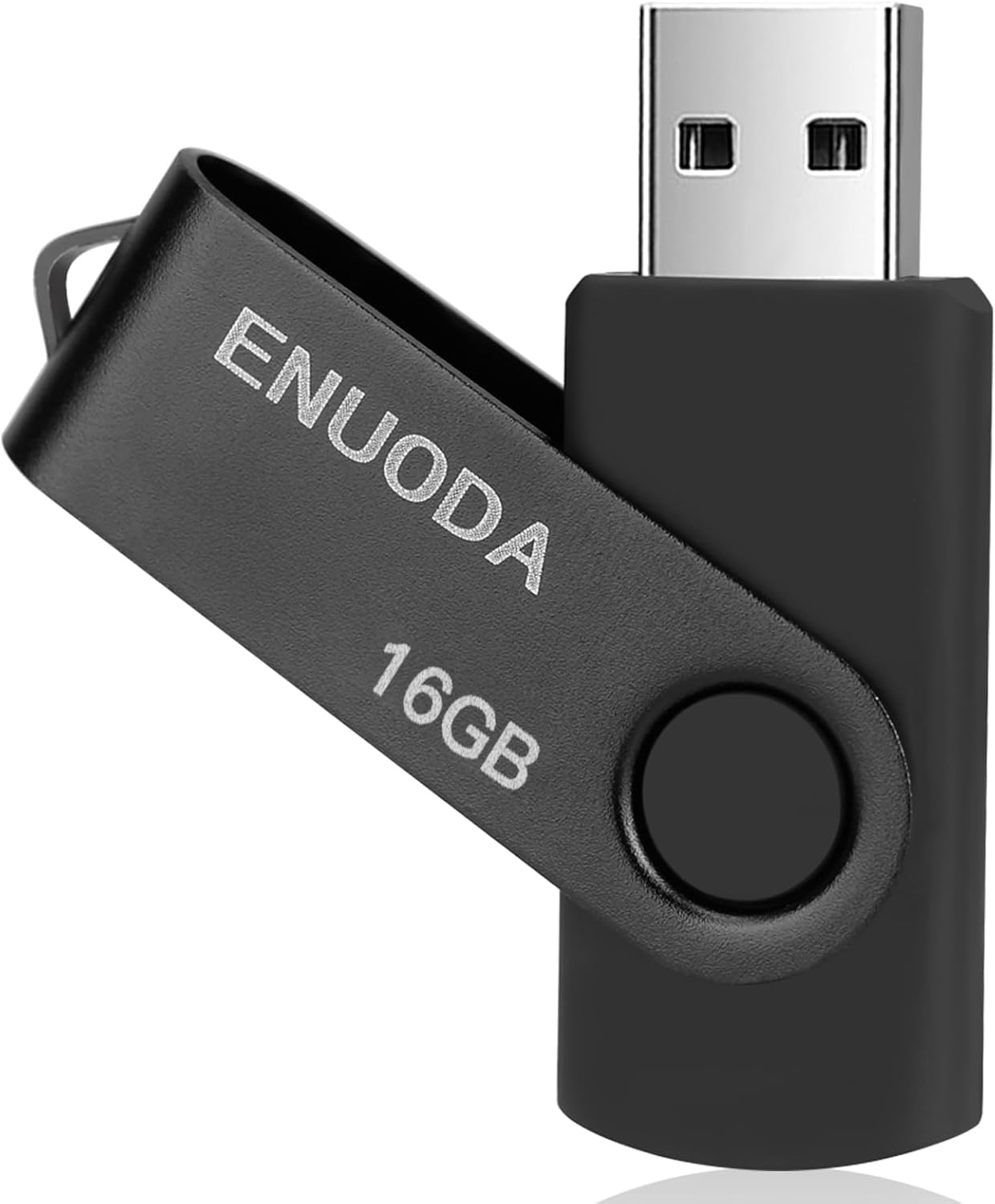 ENUODA 16GB USB Stick 1 Pack Memory Stick USB 2.0 Flash Drives Swivel Design Pen Drive for Data Storage Thumb Drive with LED Light (Black)