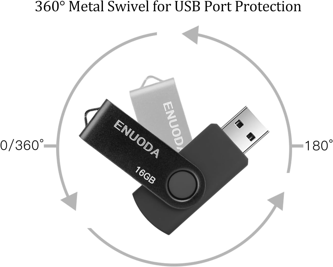 ENUODA 16GB USB Stick 1 Pack Memory Stick USB 2.0 Flash Drives Swivel Design Pen Drive for Data Storage Thumb Drive with LED Light (Black)