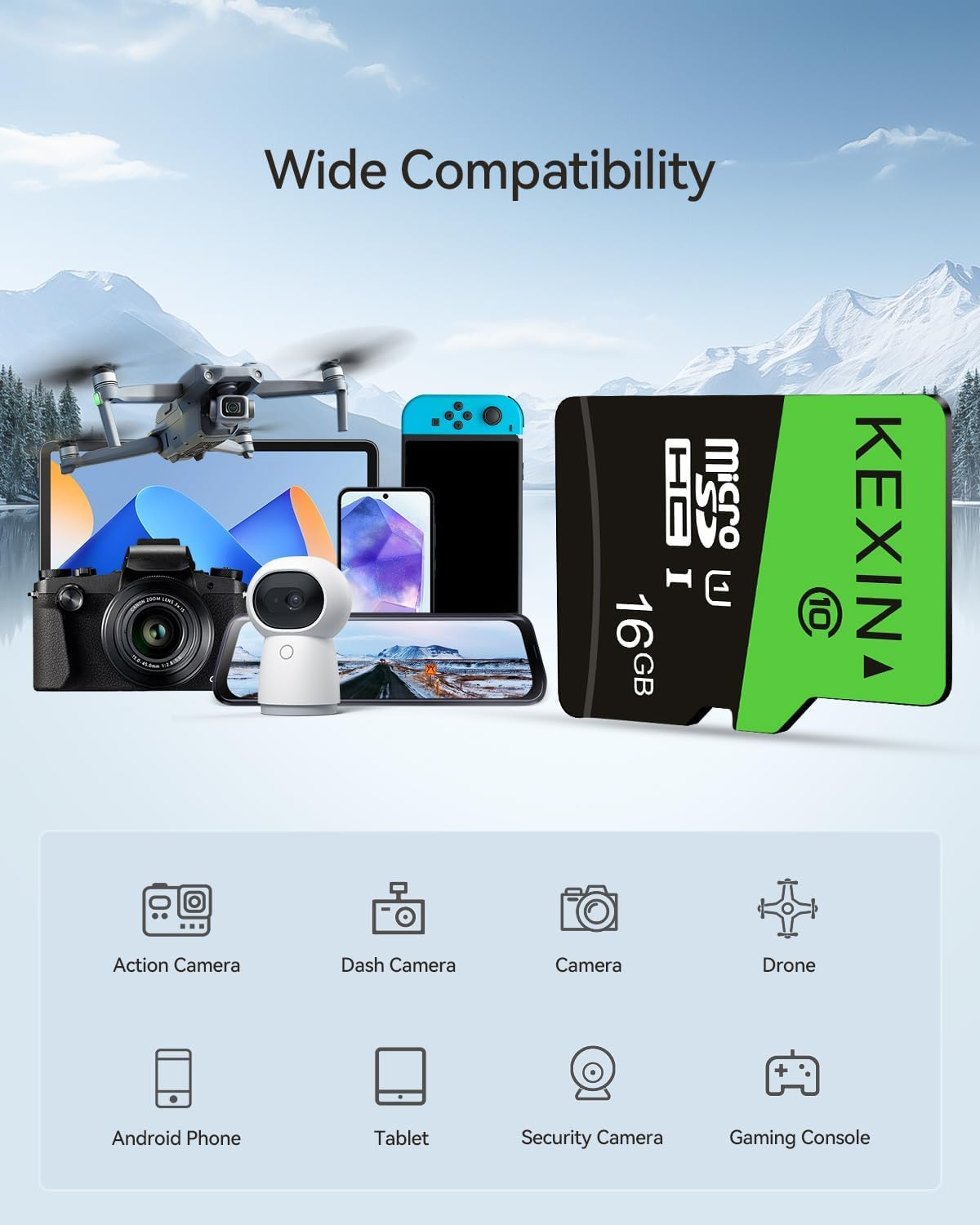 KEXIN Micro SD Card 16GB, MicroSDHC UHS-I Class 10 A1 U1, Mini SD Card, Memory Card for Smartphone, Tablet, Camera