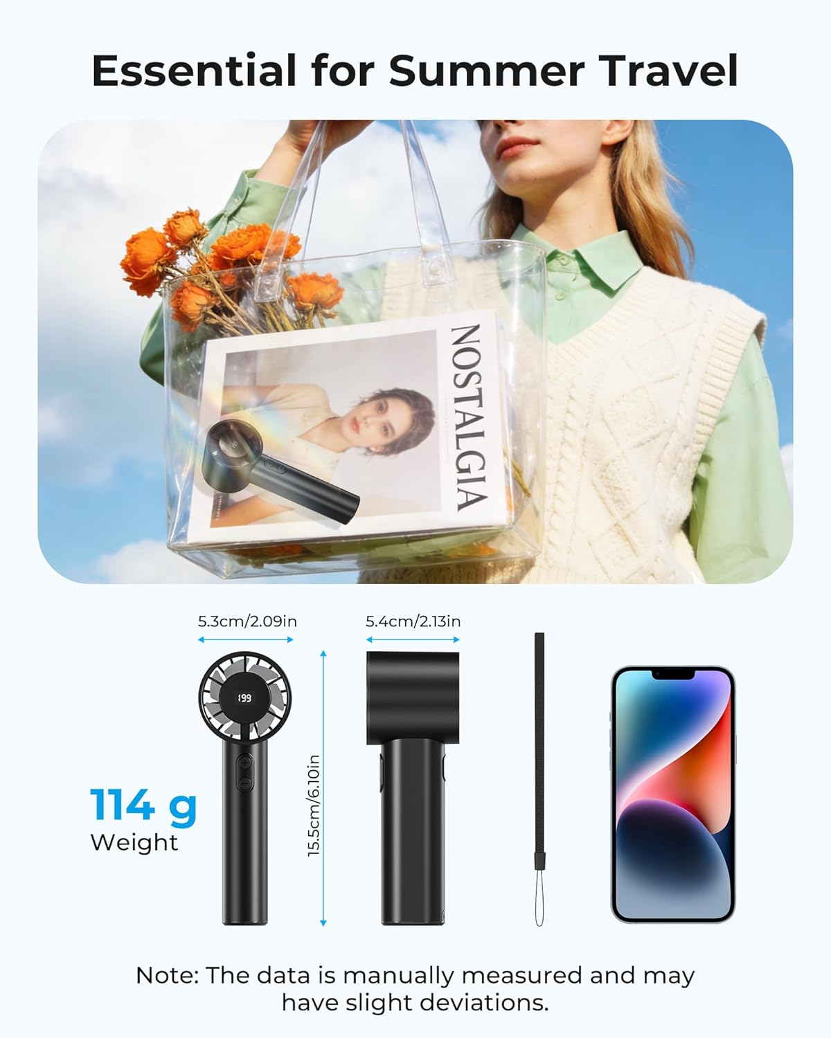 Portable Handheld Fan - Hand Fan with 1-199 Speed, Mini Fans Handheld with LED Display, Up to 13H, USB Rechargeable Hand Held Fans for Indoor, Outdoor, Travel, Makeup, Summer Gifts