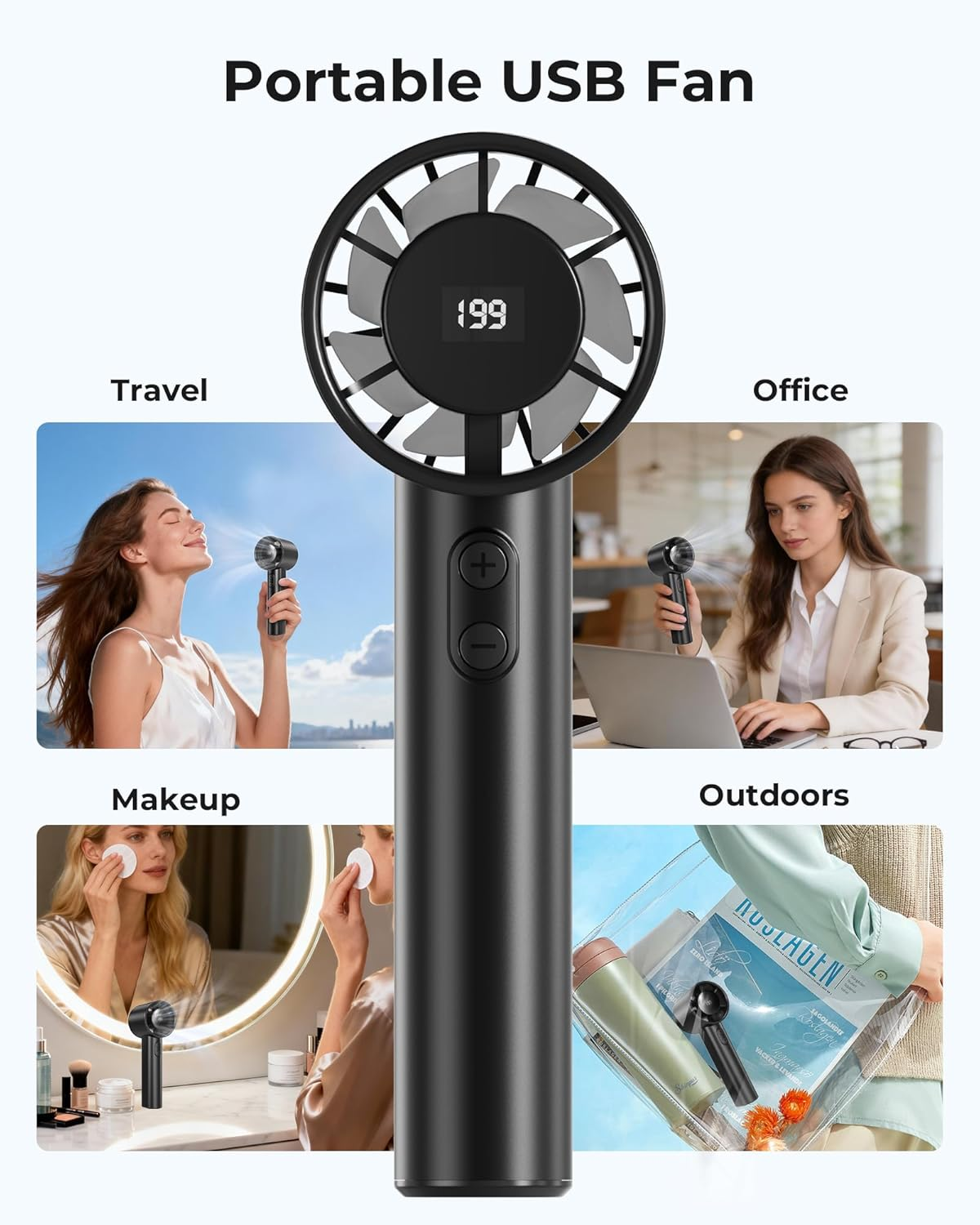 Portable Handheld Fan - Hand Fan with 1-199 Speed, Mini Fans Handheld with LED Display, Up to 13H, USB Rechargeable Hand Held Fans for Indoor, Outdoor, Travel, Makeup, Summer Gifts