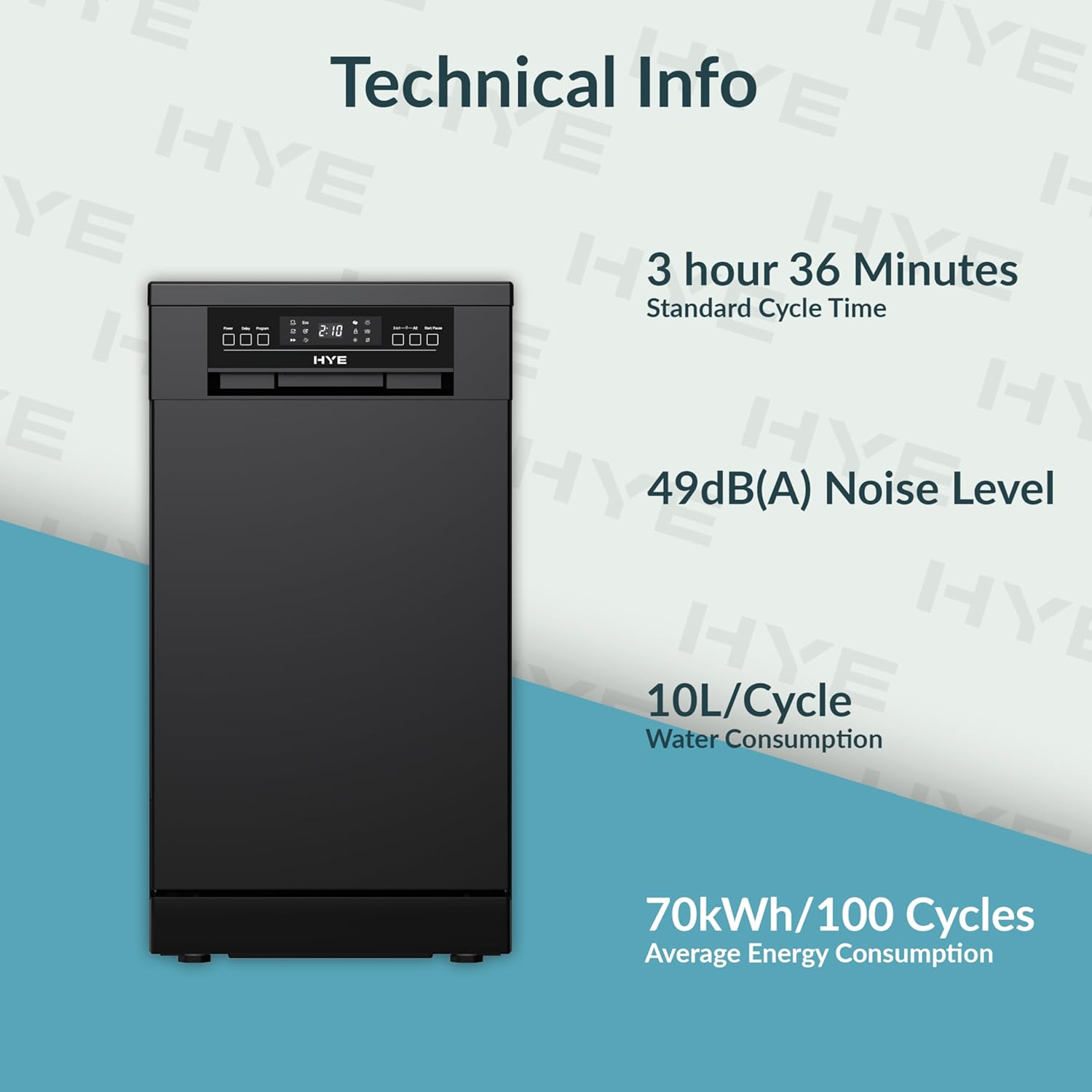 HYE Dishwasher - Slimline Dishwasher With 9 Place Settings, 45cm, Compact & Freestanding Design, Black, Eco Program, Quick Wash, Quiet (49 dB) - DW0109PB13