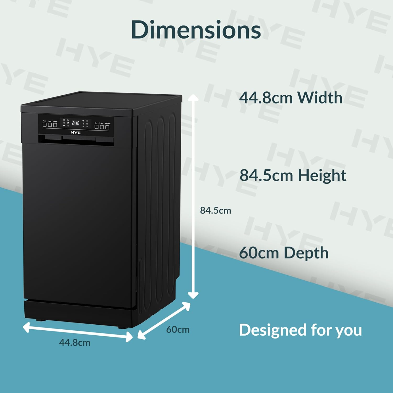 HYE Dishwasher - Slimline Dishwasher With 9 Place Settings, 45cm, Compact & Freestanding Design, Black, Eco Program, Quick Wash, Quiet (49 dB) - DW0109PB13