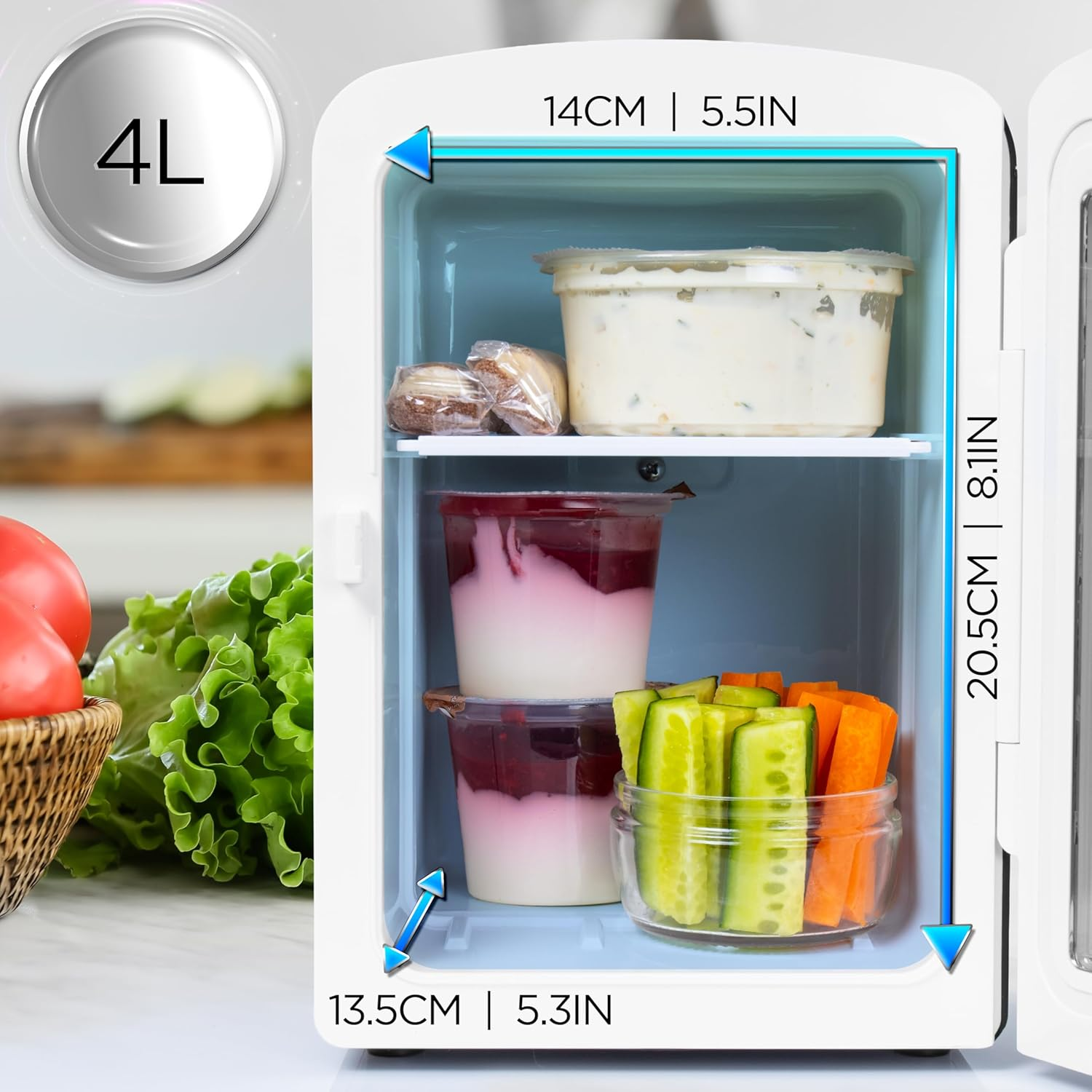 Duronic MFW4 BK Mini Fridge Warmer 4L Personal Refrigerator 6 Can Portable Drinks Cooler and Food Warmer, Skincare Fridge for Face Masks, AC/DC Small Fridges for Bedroom Home Offic