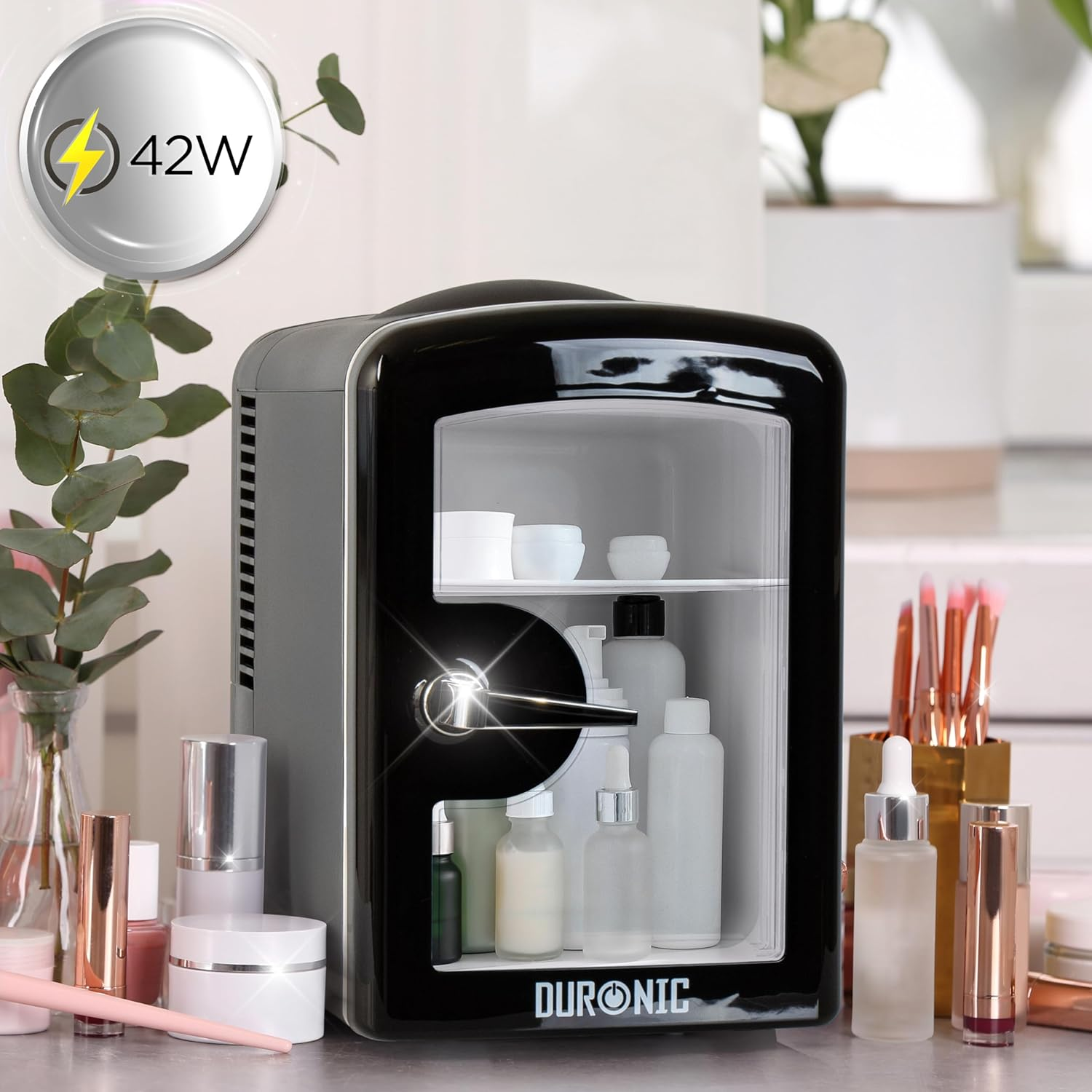 Duronic MFW4 BK Mini Fridge Warmer 4L Personal Refrigerator 6 Can Portable Drinks Cooler and Food Warmer, Skincare Fridge for Face Masks, AC/DC Small Fridges for Bedroom Home Offic