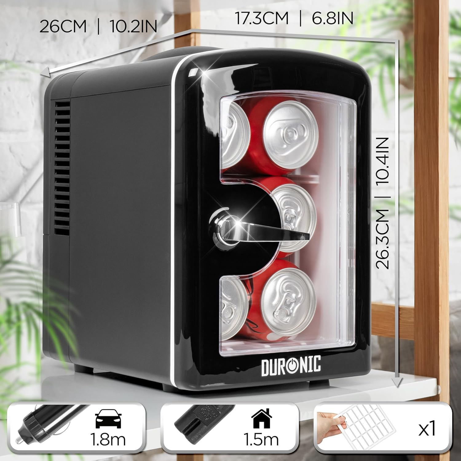Duronic MFW4 BK Mini Fridge Warmer 4L Personal Refrigerator 6 Can Portable Drinks Cooler and Food Warmer, Skincare Fridge for Face Masks, AC/DC Small Fridges for Bedroom Home Offic