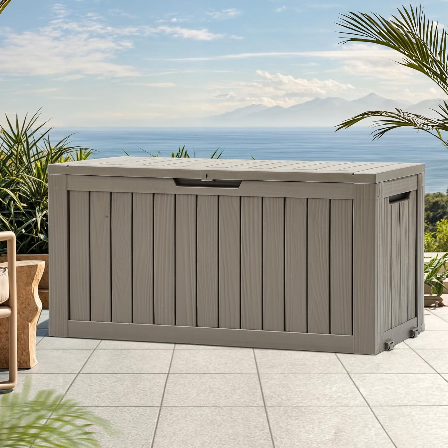 DWVO 270L Outdoor Resin Deck Box with Wheels, Waterproof Garden Storage Box for Patio Cushions, Sports Gear & Garden Tools, Lockable, Black
