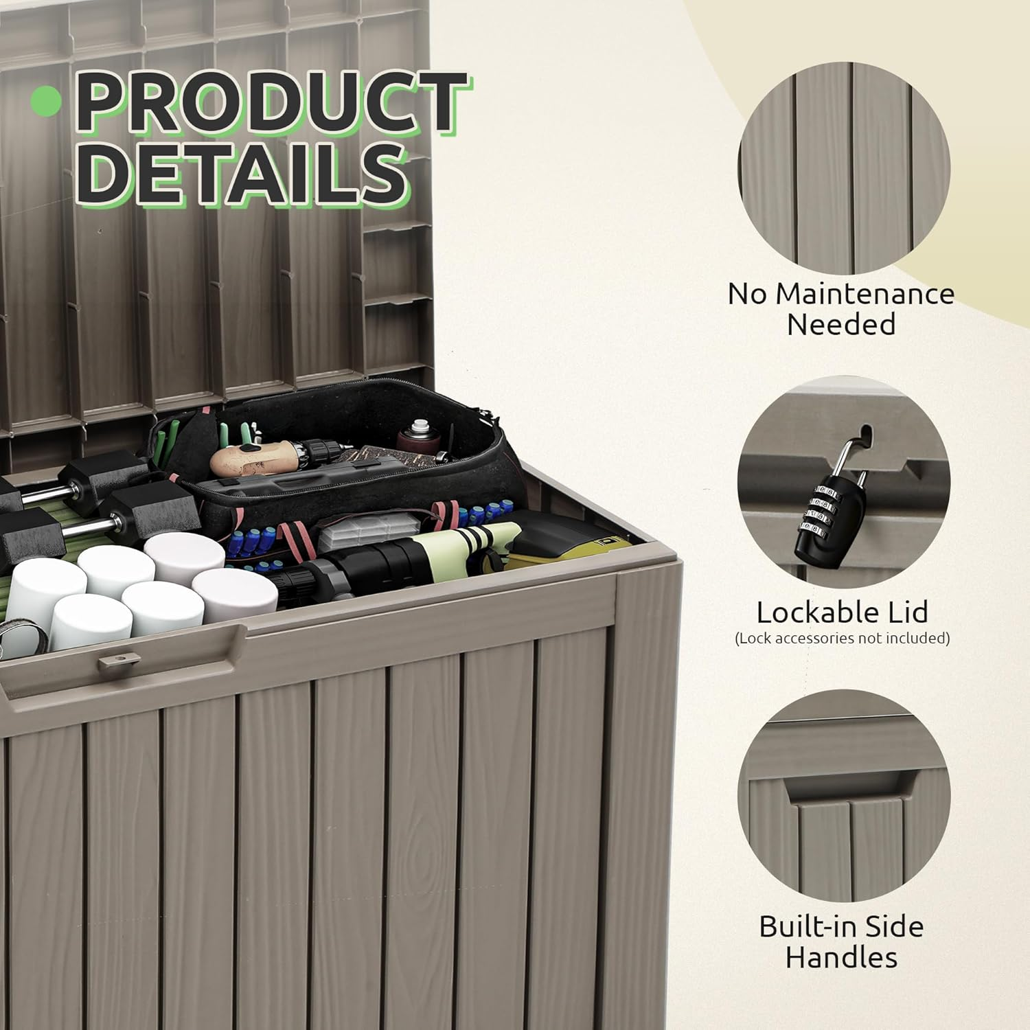 DWVO 270L Outdoor Resin Deck Box with Wheels, Waterproof Garden Storage Box for Patio Cushions, Sports Gear & Garden Tools, Lockable, Black