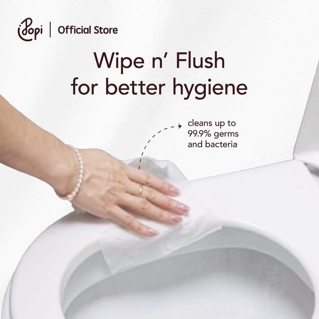Popi Naam Mini Tisu Basah Tandas | Flushable Wet Tissues, Gentle on Skin with Tea Tree, Chamomile and Aloe Vera Extract