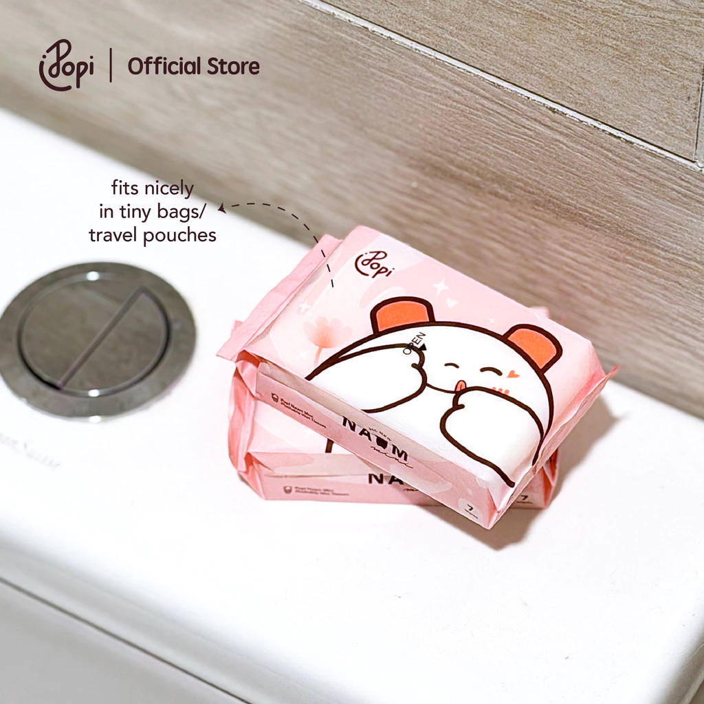 Popi Naam Mini Tisu Basah Tandas | Flushable Wet Tissues, Gentle on Skin with Tea Tree, Chamomile and Aloe Vera Extract