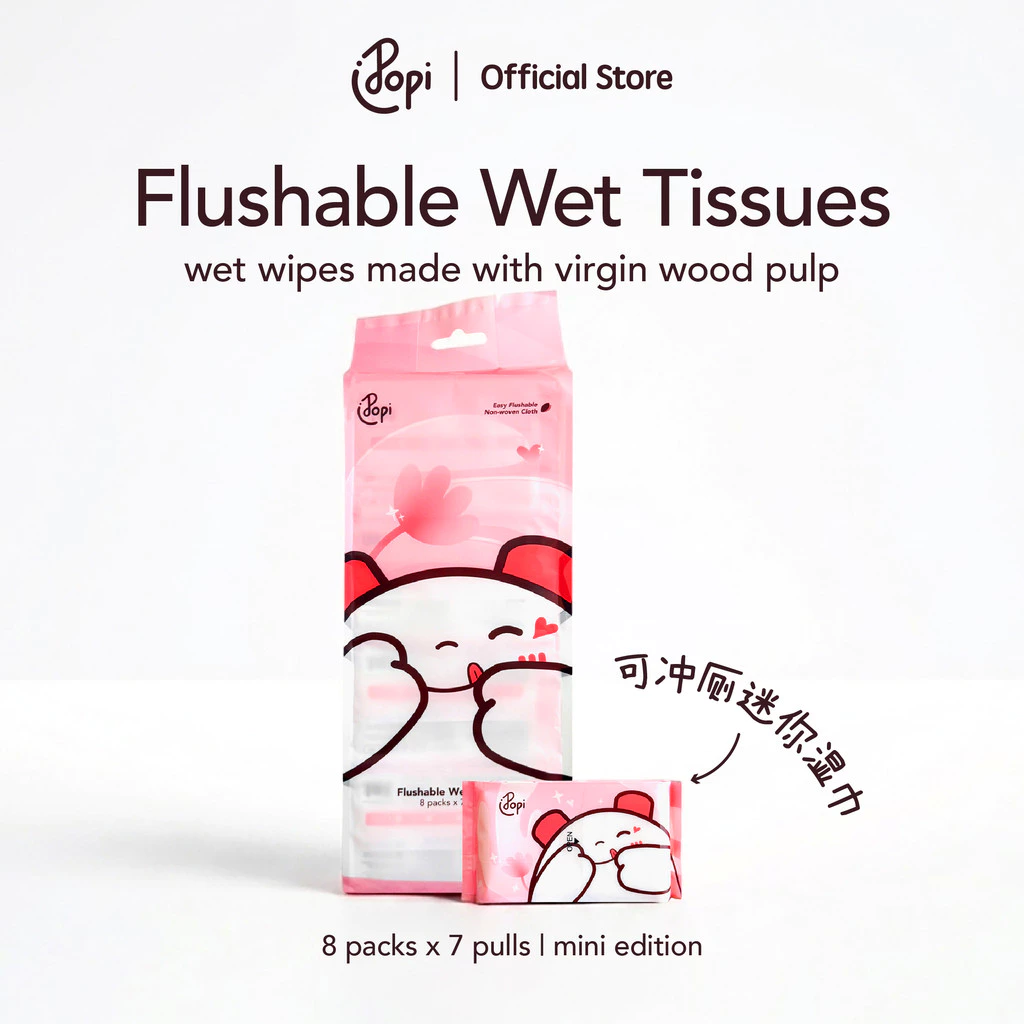 Popi Naam Mini Tisu Basah Tandas | Flushable Wet Tissues, Gentle on Skin with Tea Tree, Chamomile and Aloe Vera Extract