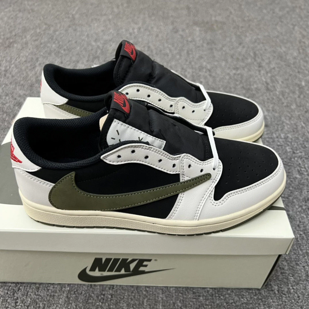 New design Travis scoff X Air Jordan 1 AD1 low "medium olive" off-white Barb 5.0 men shoes women sneakers mhk3