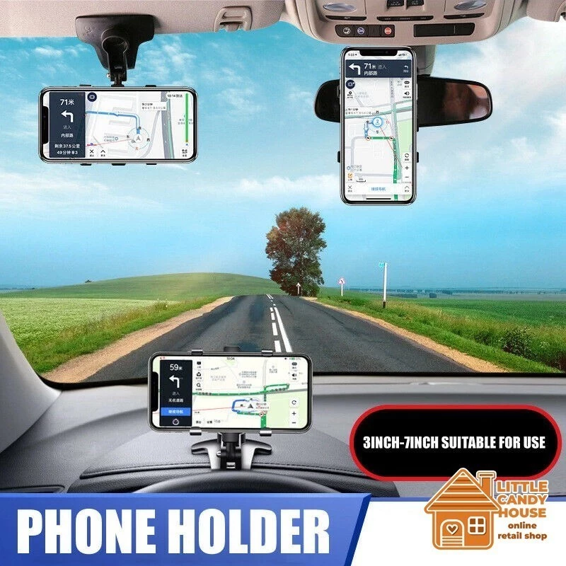 In-Car Dashboard Rear View Mirror Car Mount GPS Phone Holder 360 Strong Grip Mobile Phone Car Holder