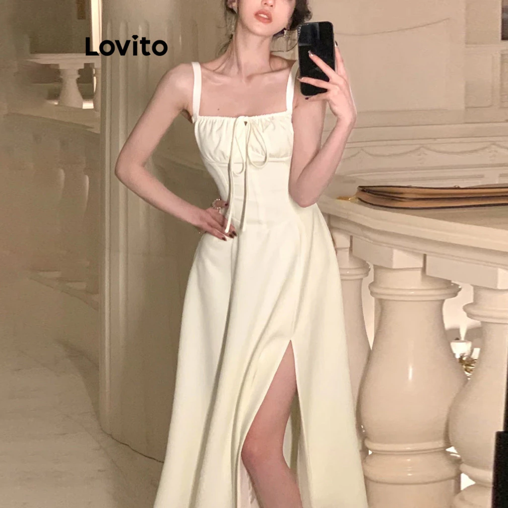 Lovito Elegant Dress Tie Front Back Summer Dress for Women L74ED185