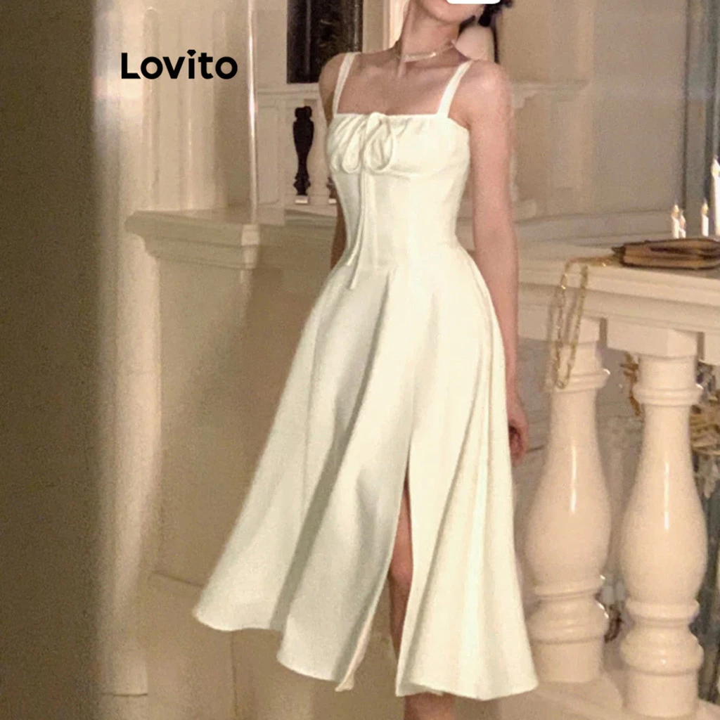 Lovito Elegant Dress Tie Front Back Summer Dress for Women L74ED185