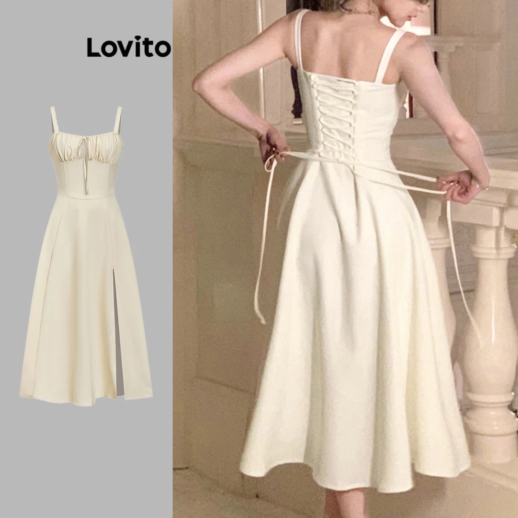Lovito Elegant Dress Tie Front Back Summer Dress for Women L74ED185