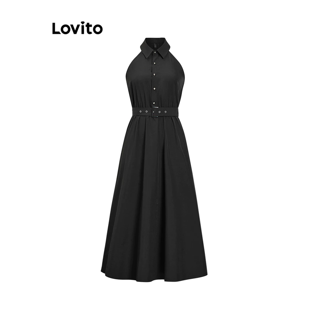 Lovito Elegant Dress Plain Belted Dress for Women L100MD424