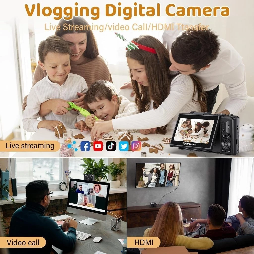 5K Digital Camera 75MP CCD Camera 18X Digital Zoom 180° Flip Screen HD Video Vlogging Camera Portable For Trave