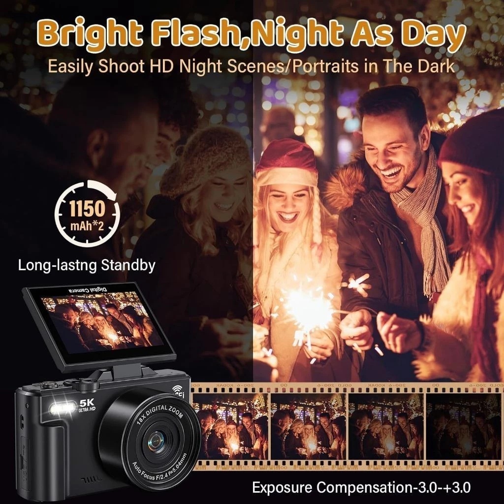 5K Digital Camera 75MP CCD Camera 18X Digital Zoom 180° Flip Screen HD Video Vlogging Camera Portable For Trave
