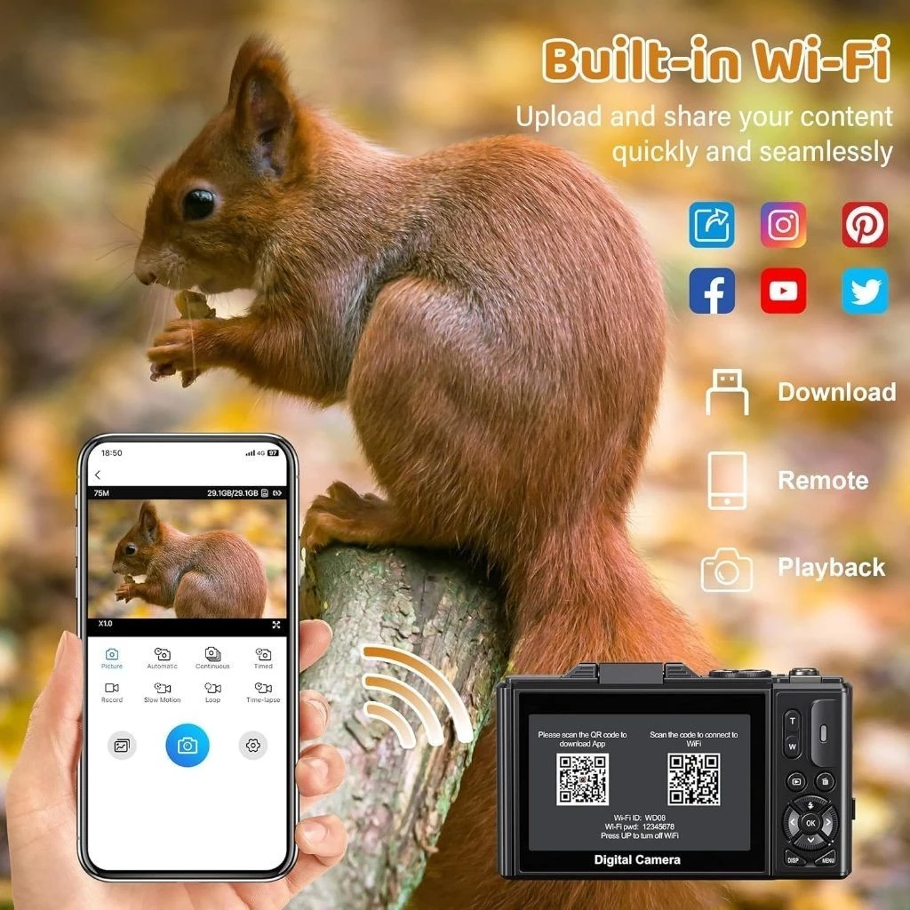 5K Digital Camera 75MP CCD Camera 18X Digital Zoom 180° Flip Screen HD Video Vlogging Camera Portable For Trave